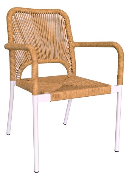 Fotoliu de exterior, Model Norture, culoare alb si natural, aluminiu si poliratan, 57x61x85 cm