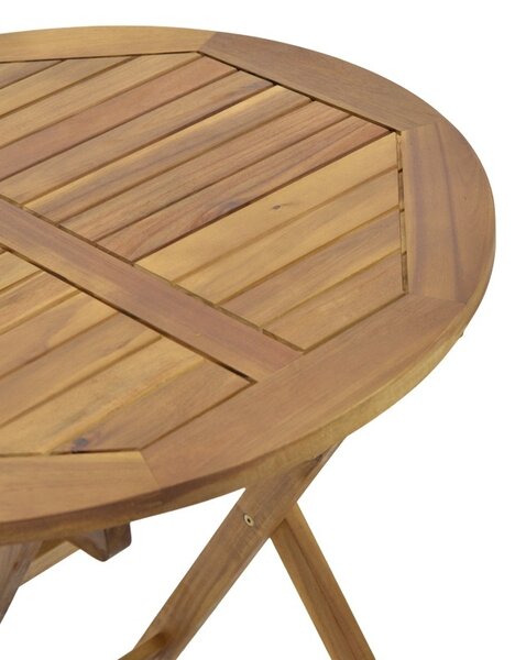 Masă de exterior pliabila, Model Capruva, culoare natural, lemn masiv de salcam, D70x74 cm