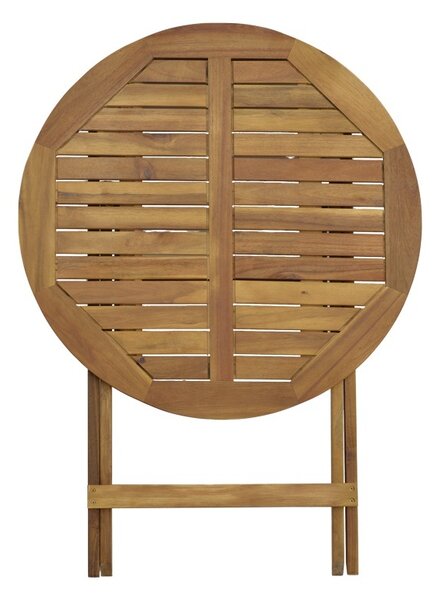 Masă de exterior pliabila, Model Capruva, culoare natural, lemn masiv de salcam, D70x74 cm