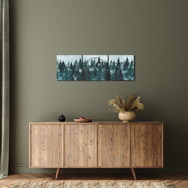 Tablou - Animale din pădure (cu ceas) (90x30 cm)
