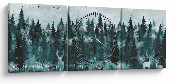Tablou - Animale din pădure (cu ceas) (90x30 cm)