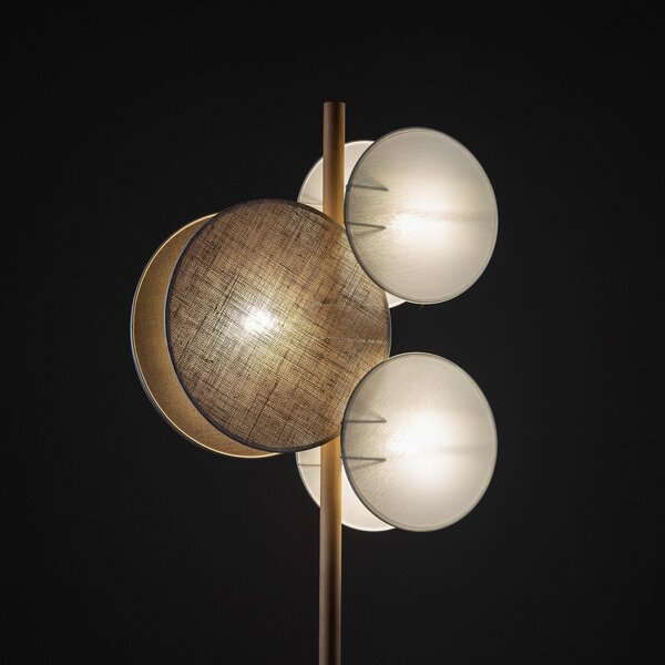 TK Lighting Lampă de podea Pulse, abajururi din iută, maro natural/alb, 3 flăcări, Maro / Rugină, Camera de zi / sufragerie, Țesătură / Textil
