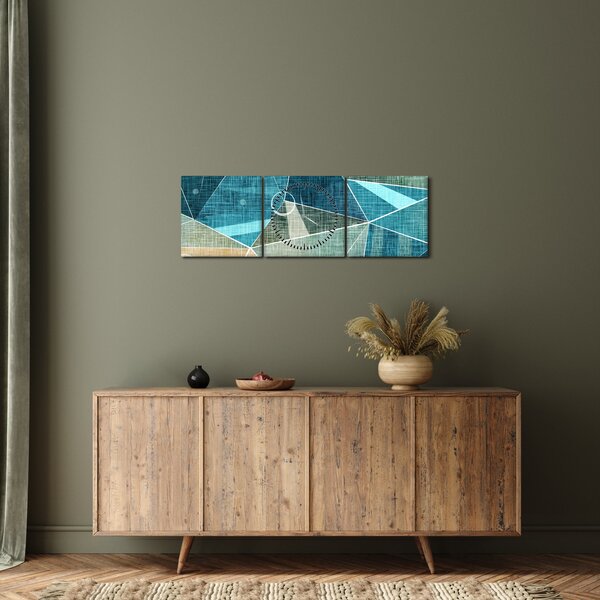 Tablou - Abstract turcoaz (cu ceas) (90x30 cm)