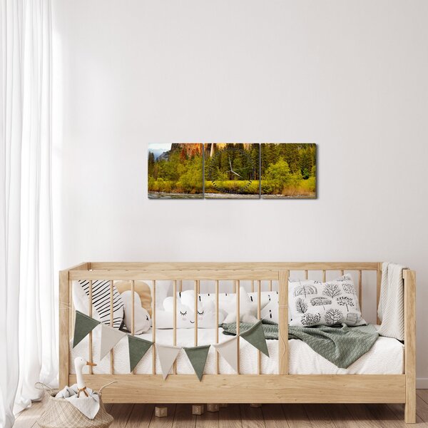 Tablou - Stânci lăngă lac (cu ceas) (90x30 cm)