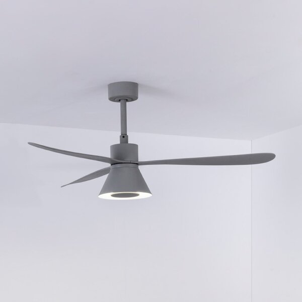 FARO BARCELONA Ventilator de tavan cu LED Amelia Cone L, gri, curent continuu, silențios, 132, reglabil, Gri, Camera de zi / sufragerie, Plastic, Modern