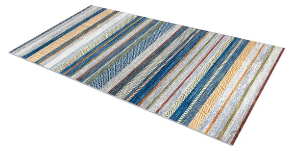 ANDRE 35950 covor lavabil Linii, geometric anti-alunecare - albastru / galben