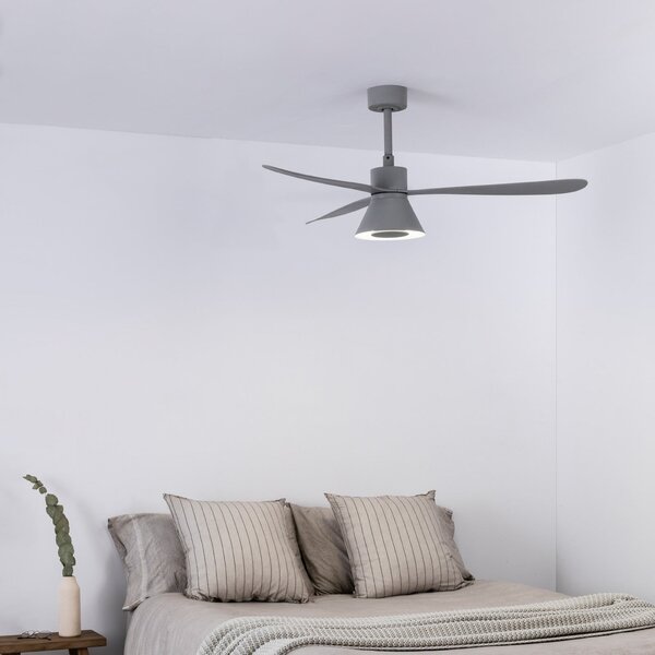 FARO BARCELONA Ventilator de tavan cu LED Amelia Cone L, gri, curent continuu, silențios, 132, reglabil, Gri, Camera de zi / sufragerie, Plastic, Modern