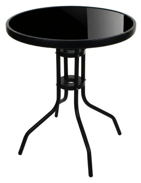 Masa rotunda de gradina cu blat de sticla ISLAND BLACK 60 cm, negru