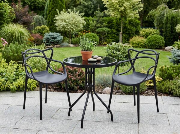 Masa rotunda de gradina cu blat de sticla ISLAND BLACK 60 cm, negru
