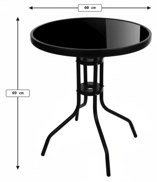 Masa rotunda de gradina cu blat de sticla ISLAND BLACK 60 cm, negru