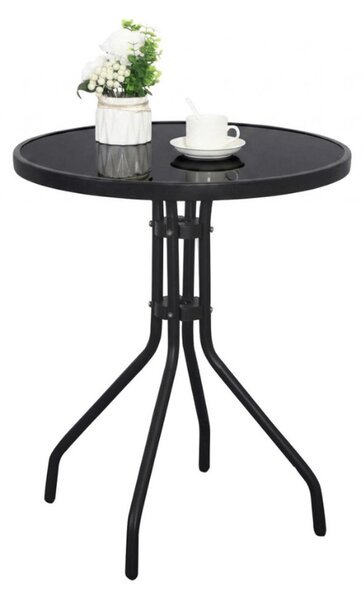 Masa rotunda de gradina cu blat de sticla ISLAND BLACK 60 cm, negru