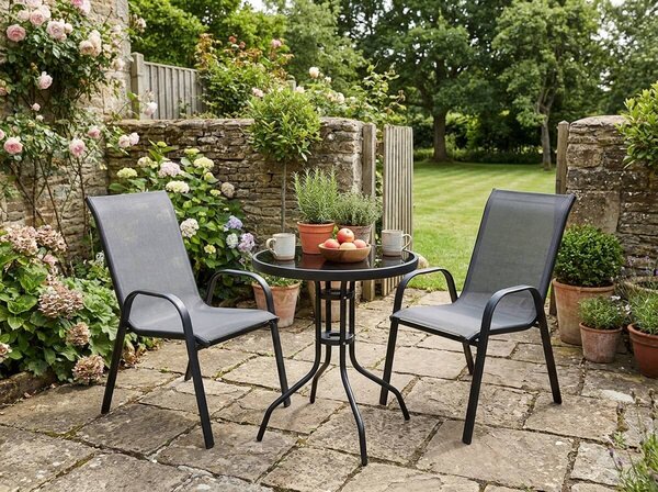 Masa rotunda de gradina cu blat de sticla ISLAND BLACK 60 cm, negru