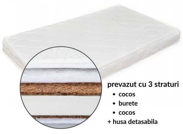 Saltea patut multistrat cocos LUX 120x60x9 cm, husa detasabila si lavabila, antialergica, 0-3 ani