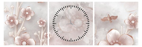 Tablou - Flori roz (cu ceas) (90x30 cm)