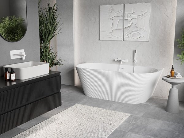 Cadă de baie independentă Mexen Oris cu caneluri 150 x 75 cm, alb lucios, preaplin alb, 52871507500-20