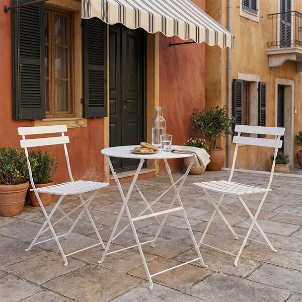 Set de gradina pliabil 3 buc. Bistro, Alb, 60x60x82 cm