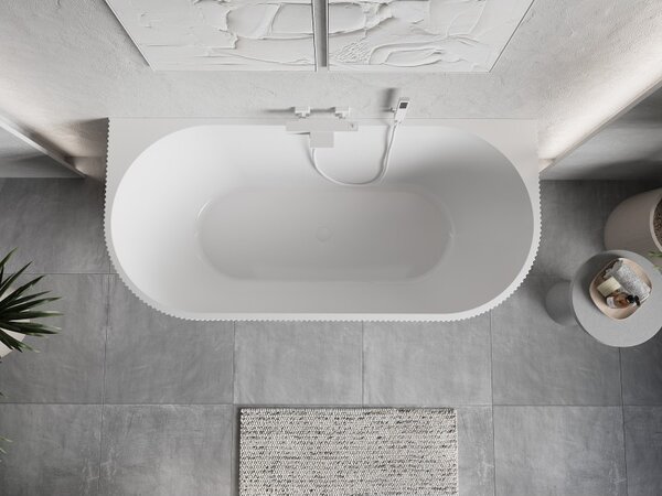 Cadă de baie independentă Mexen Oris cu caneluri 150 x 75 cm, alb lucios, preaplin alb, 52871507500-20