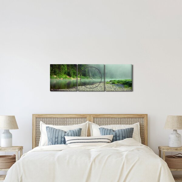 Tablou - Râu lângă pădure (cu ceas) (90x30 cm)