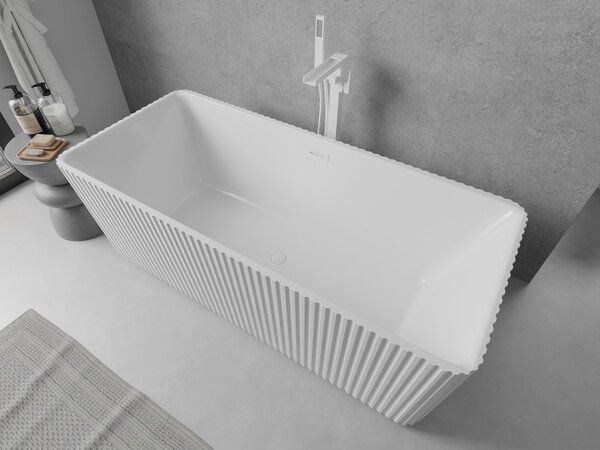 Mexen Nila, cadă de baie independentă cu caneluri 170 × 75 cm, alb lucios, preaplin alb, 52841708000-20