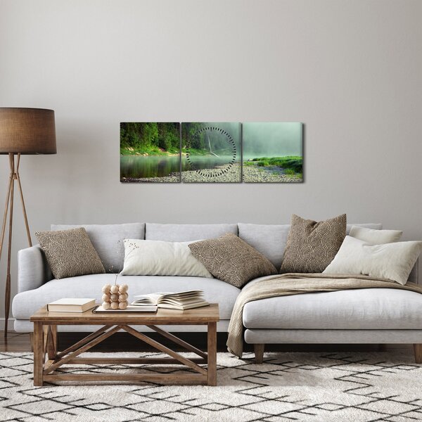 Tablou - Râu lângă pădure (cu ceas) (90x30 cm)