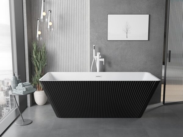 Mexen Tava, cadă de baie independentă cu caneluri 170 x 75 cm, alb-negru, preaplin alb, 52851707575-20