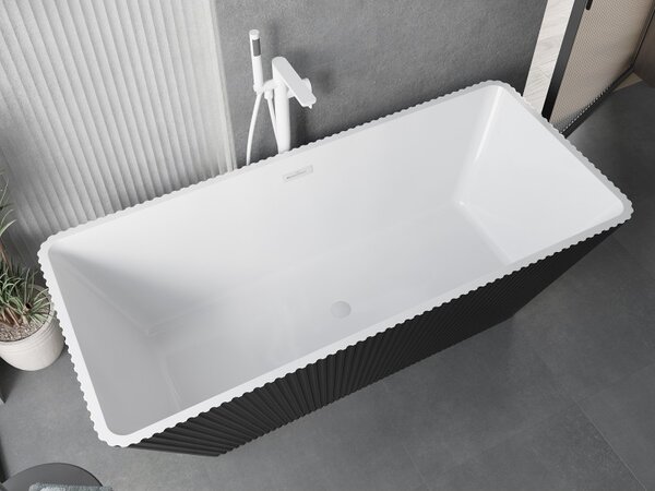 Mexen Tava, cadă de baie independentă cu caneluri 170 x 75 cm, alb-negru, preaplin alb, 52851707575-20
