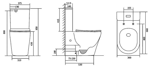 Sapho Sapho, vas combinat WC DARIO RIMLESS cu rezervor, deșeuri inferioară/spate, alb, PC106V
