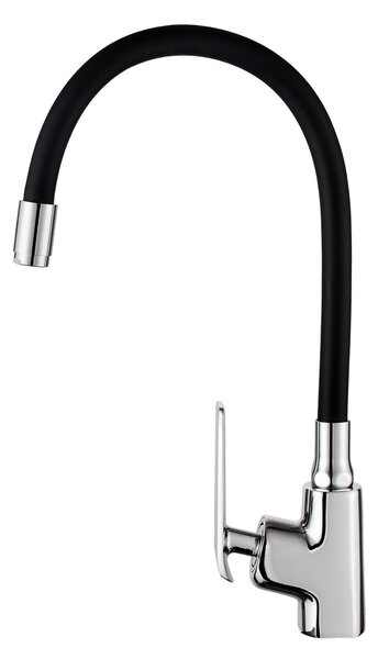 Invena Ligaria, baterie chiuvetă înaltă cu braț elastic, sistem Eco Start, crom-negru mat, INV-BZ-39-008-L