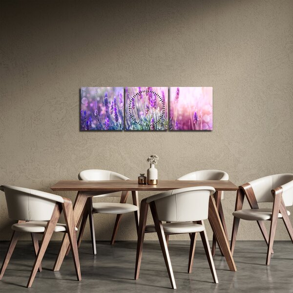 Tablou - Lavandă în strălucirea soarelui (cu ceas) (90x30 cm)