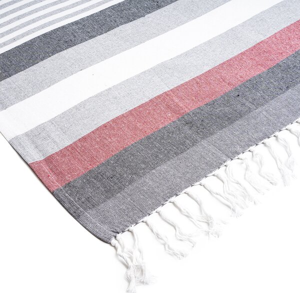 Prosop Fouta Stripes red cu franjuri, 90 x 170 cm