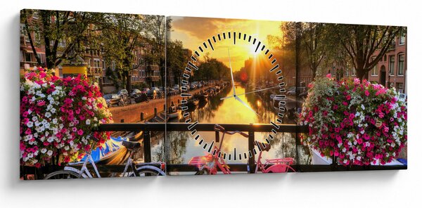 Tablou - Răsărit de soare la Amsterdam (cu ceas) (90x30 cm)
