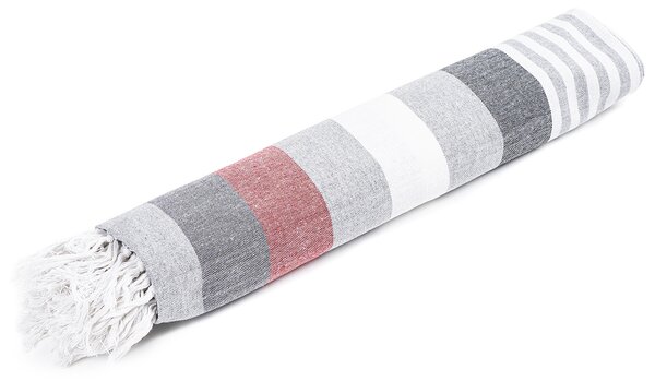 Prosop Fouta Stripes red cu franjuri, 90 x 170 cm