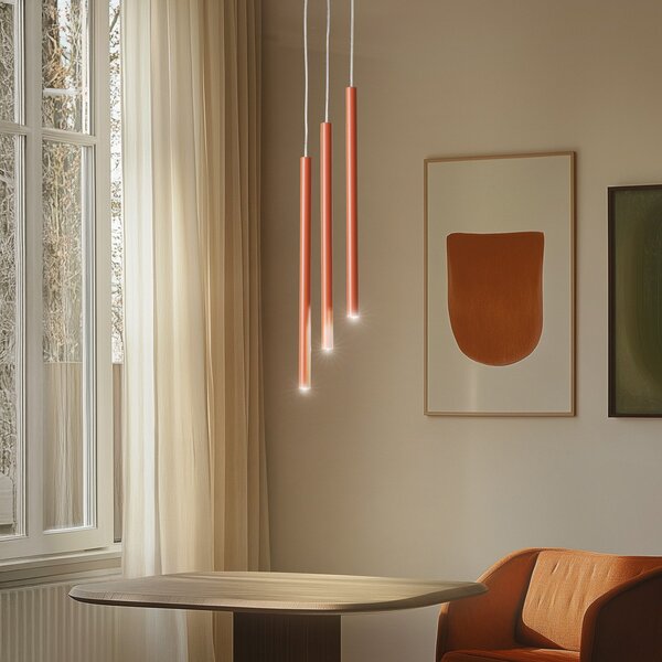 SIGMA Lampă suspendată Sopel 3, roșu cărămiziu, rotundă, 3 becuri, oțel, G9, reglabil, Roșu, Camera de zi / sufragerie, Metal, Modern