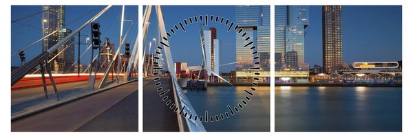 Tablou - Amurg în Rotterdam, Olanda (cu ceas) (90x30 cm)