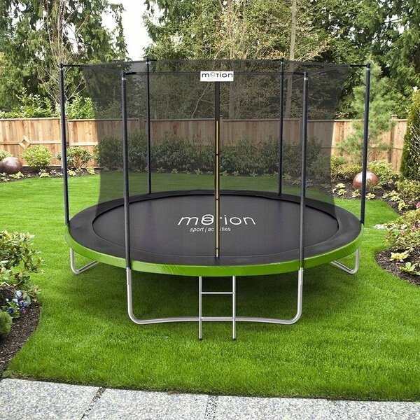 Trambulină de grădină Jumi, MOTION, 240 cm, cu plasă de protecție și scară, culoare verde