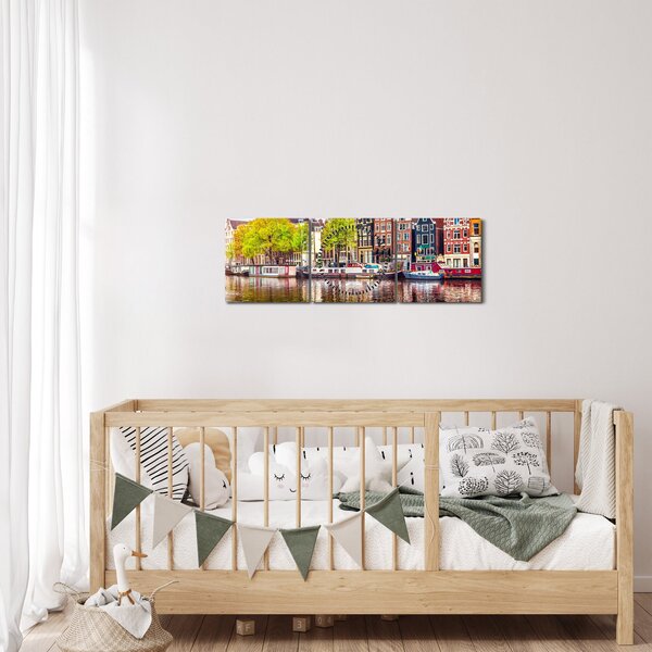 Tablou - Case dansatoare, Amsterdam (cu ceas) (90x30 cm)