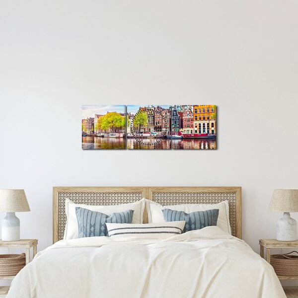 Tablou - Case dansatoare, Amsterdam (cu ceas) (90x30 cm)