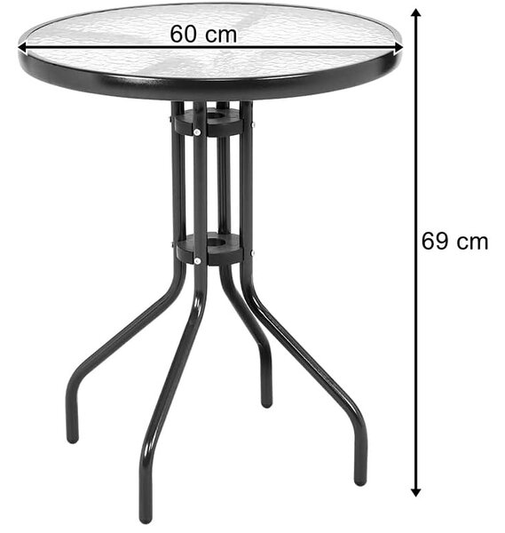 Masa de gradina rotunda cu blat din sticla ISLAND 60 cm, negru