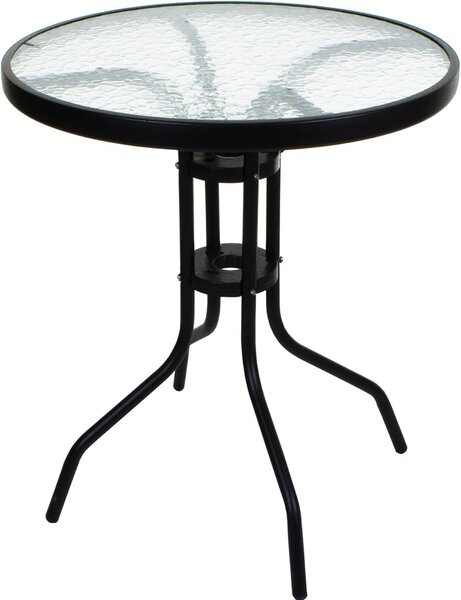 Masa de gradina rotunda cu blat din sticla ISLAND 60 cm, negru