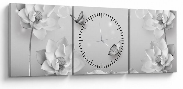 Tablou - Design flori și fluturi (cu ceas) (90x30 cm)
