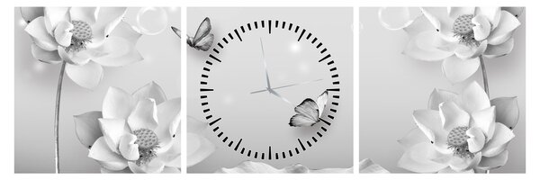 Tablou - Design flori și fluturi (cu ceas) (90x30 cm)