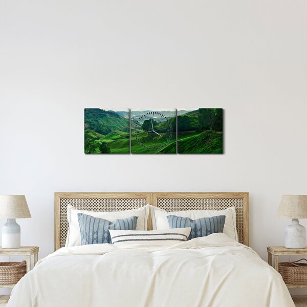 Tablou Plantații de ceai - Malaezia (cu ceas) (90x30 cm)