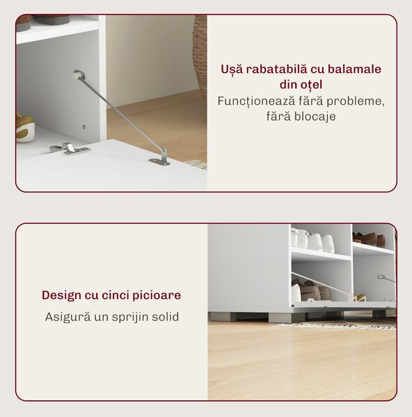 HOMCOM Set de Depozitare pentru Hol 4-în-1, Cuiere, Oglindă, Bancă pentru Încălțăminte cu Scaun, 85x35x49 cm, Alb | Aosom Romania