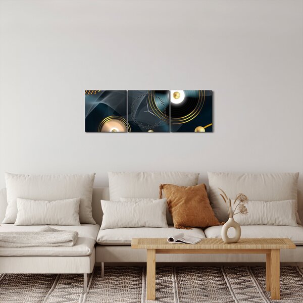 Tablou - Cercuri aurii (cu ceas) (90x30 cm)