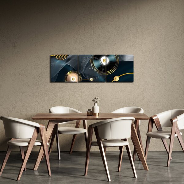 Tablou - Cercuri aurii (cu ceas) (90x30 cm)