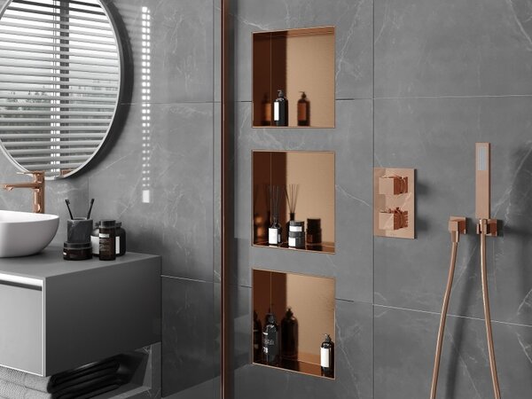 Mexen X-Wall-NR, raft încastrat fără flanșă 30 x 30 cm, cupru mat - 19C1303010