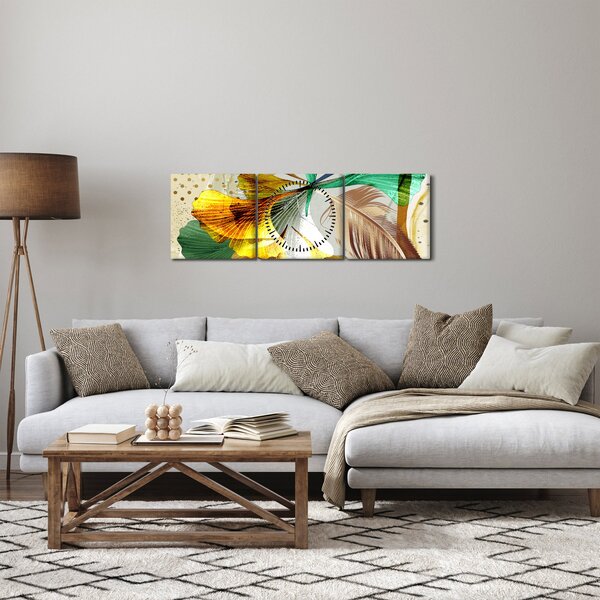 Tablou - Frunze cu pană (cu ceas) (90x30 cm)