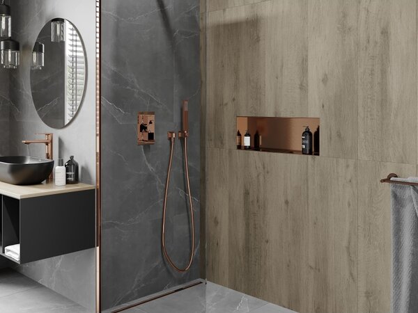 Mexen X-Wall-NR, raft încastrat fără flanșă 60 x 20 cm, cupru mat - 19C1602010