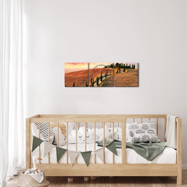 Tablou - Casa pe deal Toscana, Italia (cu ceas) (90x30 cm)