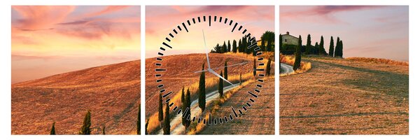 Tablou - Casa pe deal Toscana, Italia (cu ceas) (90x30 cm)